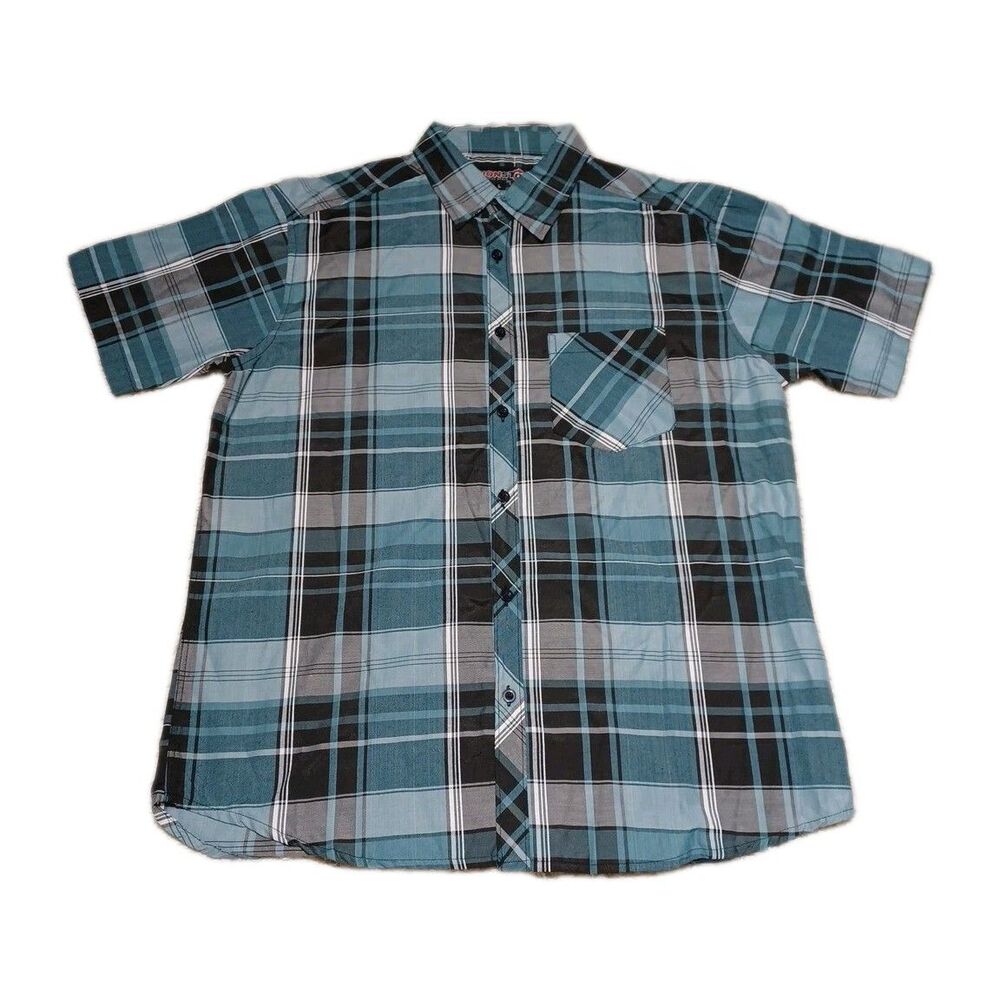 U.S. Wear Nonstop Shirt Mens Large Blue Plaid Button Up Short Sleeve Casual Top